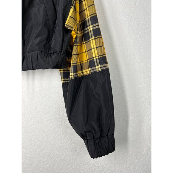 Forever 21 Black and Yellow Plaid Cropped Bomber Jacket Size Medium - Picture 7 of 9